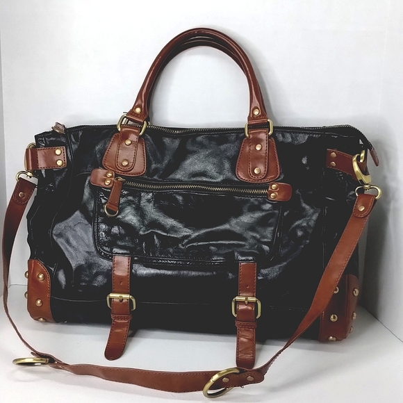 BCBG Large Satchel Shoulder Bag Crossbody Leather Black BCBGMaxAzria Barney's - Picture 2 of 13